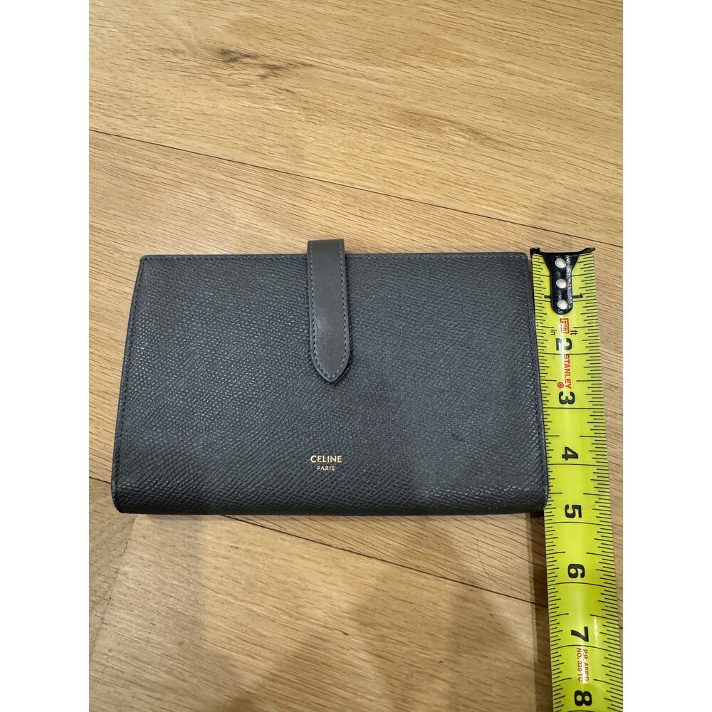 Celine Long Strap Leather Grained Calfskin Wallet Pebble Gray w Box & Tag $900 - Picture 8 of 8
